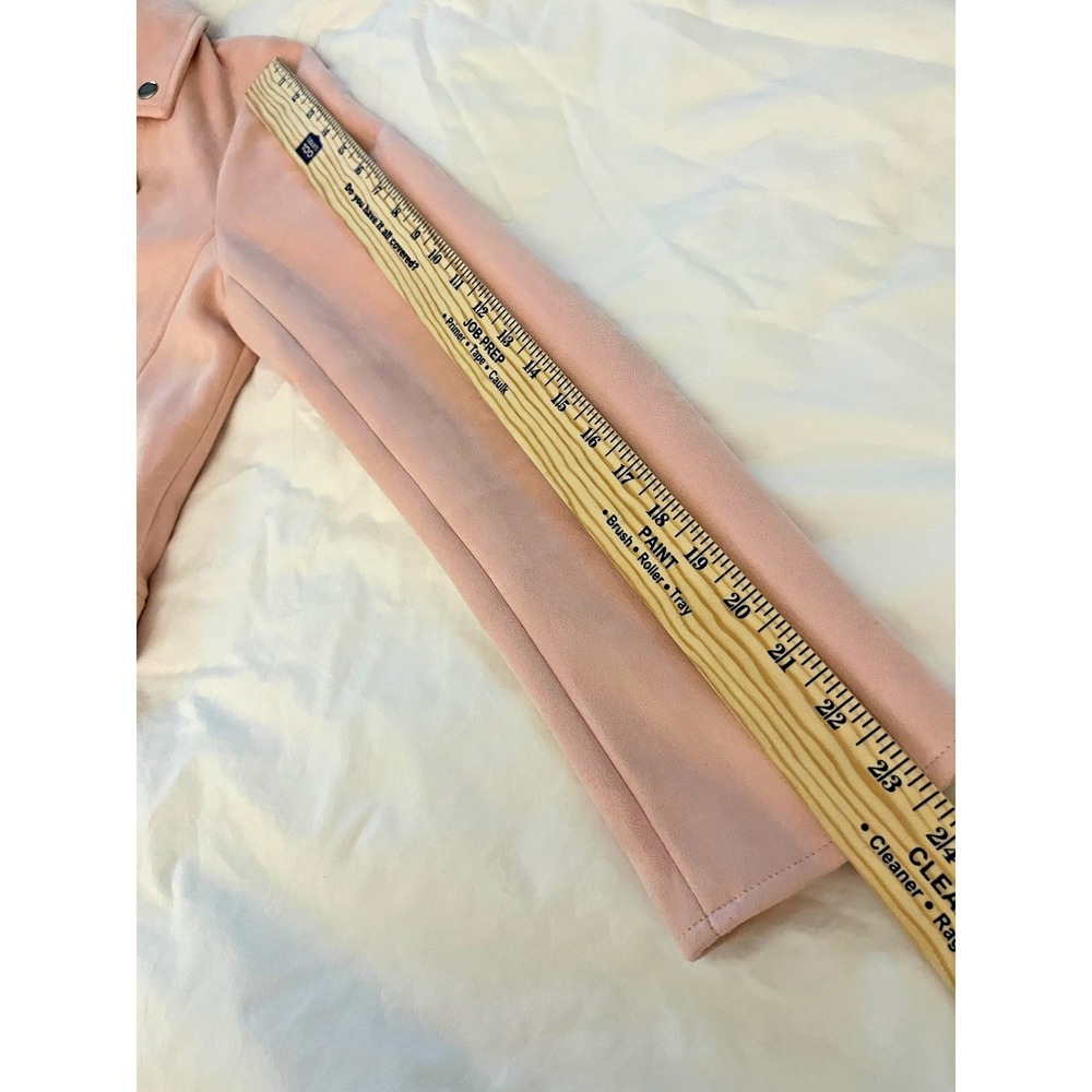 Faux Suede Pink Moto Jacket L Coquette Soft Pastel Biker Style Zip Pockets - Picture 6 of 8